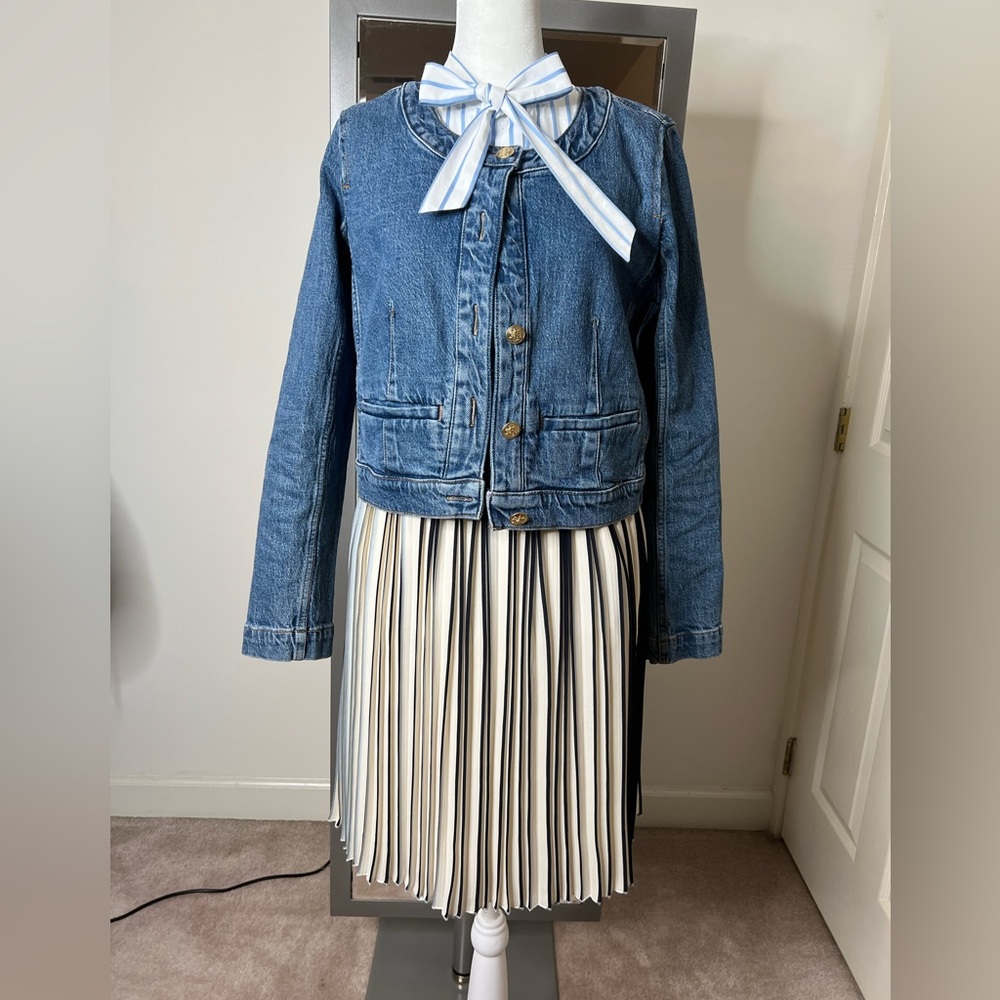 J. Crew Sunburst Skirt in Navy & Cream
